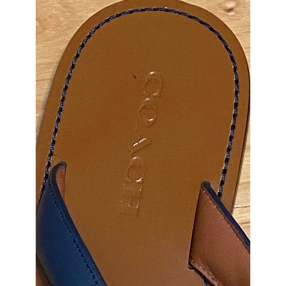 Coach G1212 Navy Blue Floral Applique Leather Flip Flop Sandals Womens 10B - Picture 5 of 7